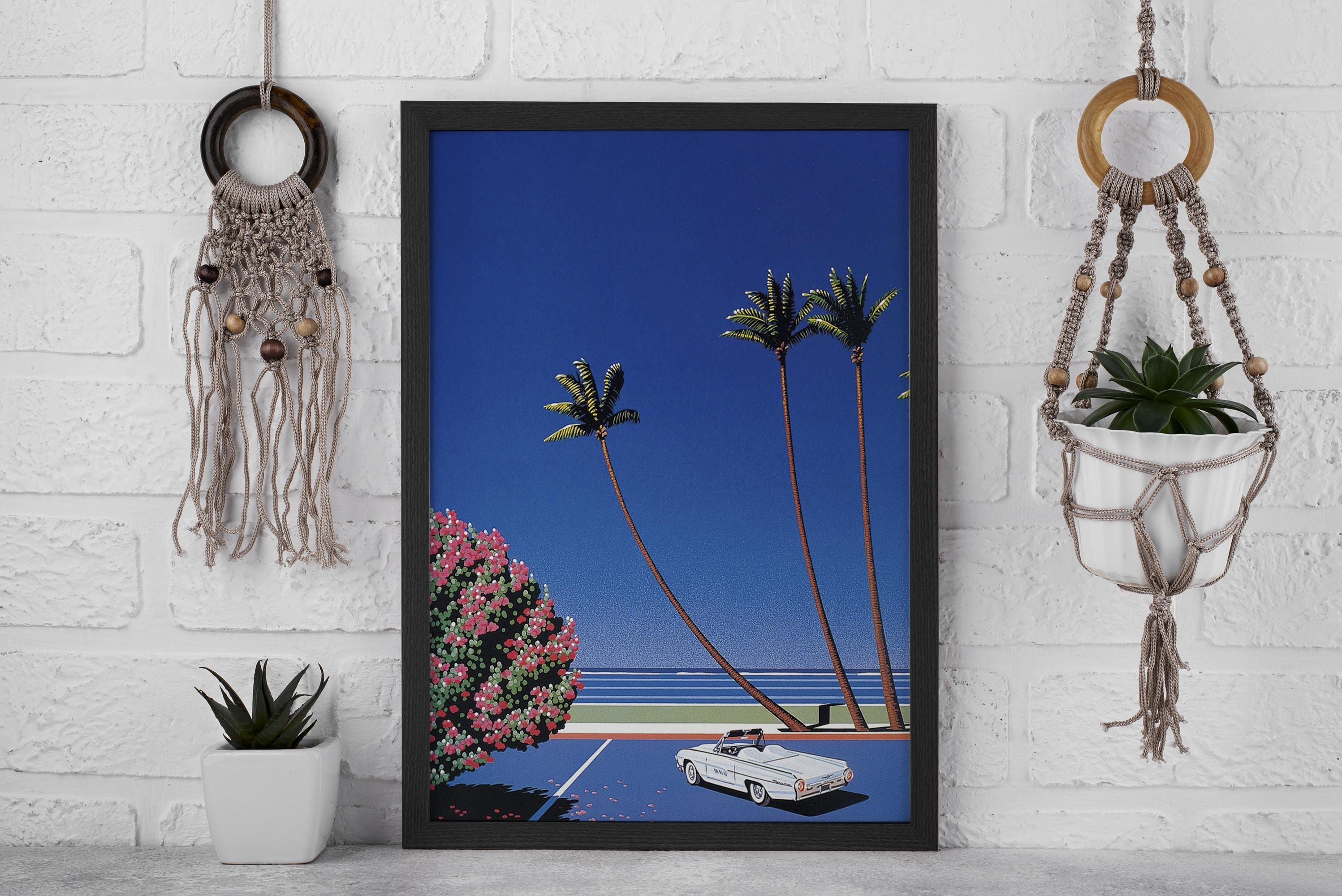 Miami Beach 1980s Retro Hiroshi Nagai Wooden Framed Art Print or