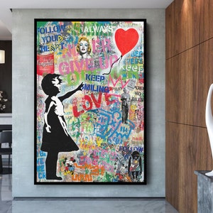 Balloon Girl Love Pop Art Graffiti Canvas, Banksy  Style Pop Art,  Mickey Mouse, Street Graffiti Wall Art, Banksy  Balloon Girl Poster
