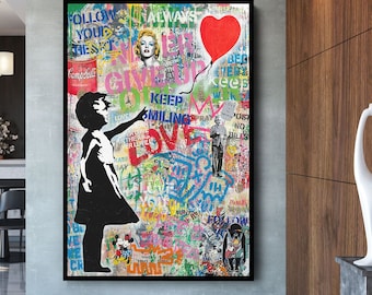 Balloon Girl Love Pop Art Graffiti Canvas, Banksy  Style Pop Art,  Mickey Mouse, Street Graffiti Wall Art, Banksy  Balloon Girl Poster