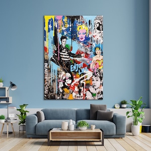 Elvis Presley Genieße das Leben Graffiti Pop Art Leinwand, Banksy Style Pop Art, Micky Maus, Street Graffiti Wandkunst, Marilyn Monroe Poster
