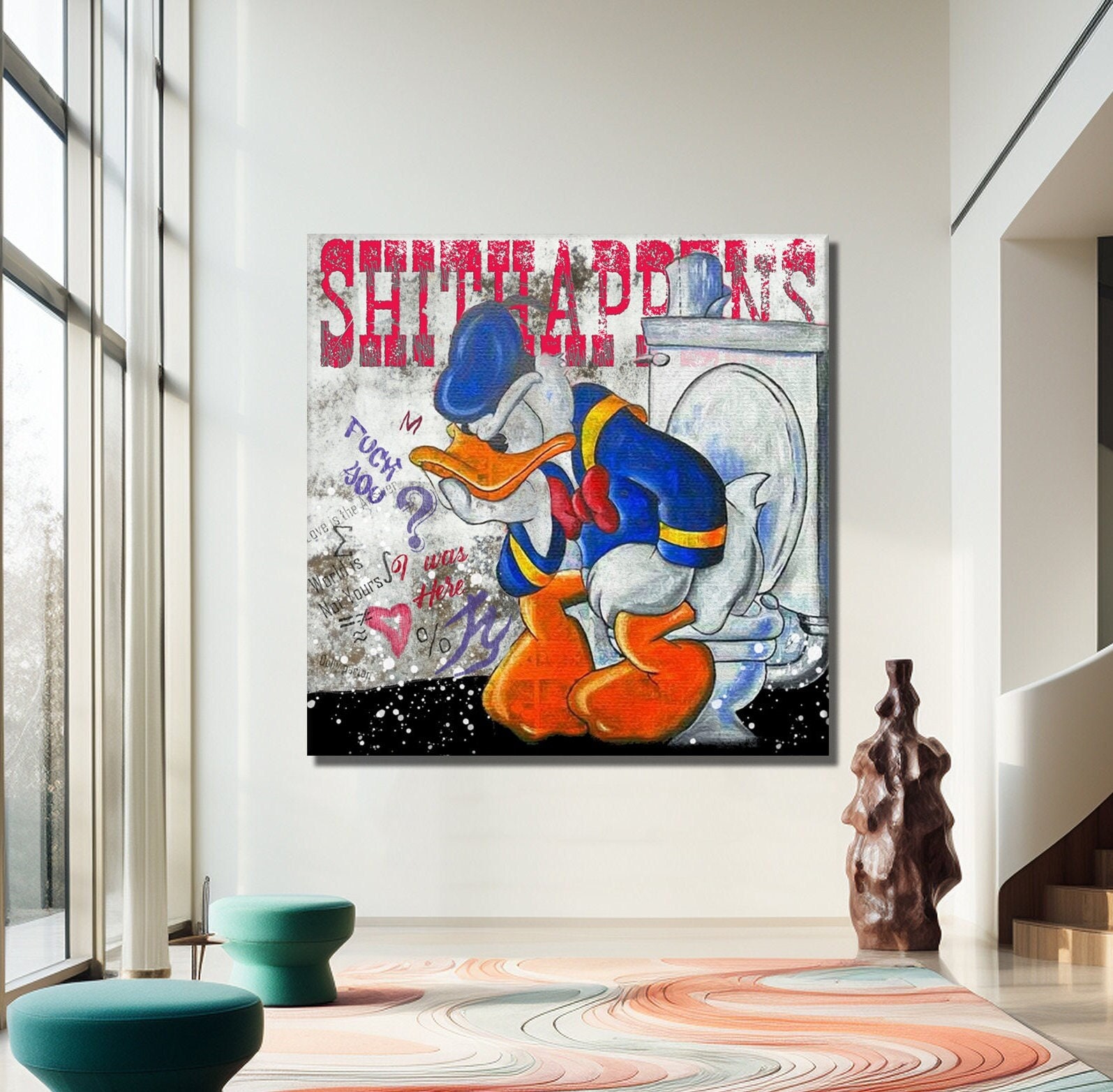 Donald Duck in the Toilet Pop Art Canvas Print, Banksy Art, Donald