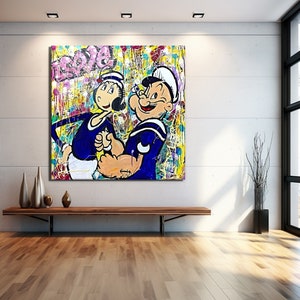 Impresión en lienzo de Popeye con grafiti pop art de Banksy, arte de Banksy, grafiti de Popeye, arte mural con grafiti callejero, regalo de Popeye