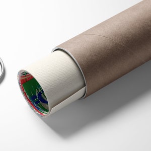 K&ouml;nnte beinhalten: Eine braune Pappr&ouml;hre mit einer wei&szlig;en Papierrolle im Inneren. Die Papierrolle hat einen bunten Rand.