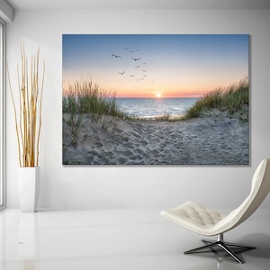 Sand Dunes On The Beach At Canvas Wall Art Sunset Birds Stunning Seascape Modern Design Canvas Print Wall Art Picture