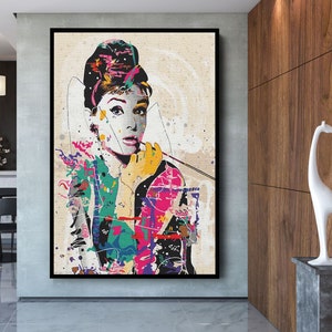 Paint Audrey Hepburn Graffiti Pop Art Canvas Wall Art, Banksy  Style Pop Art, Audrey Hepburn Street Graffiti Wall Art, Audrey Hepburn Poster