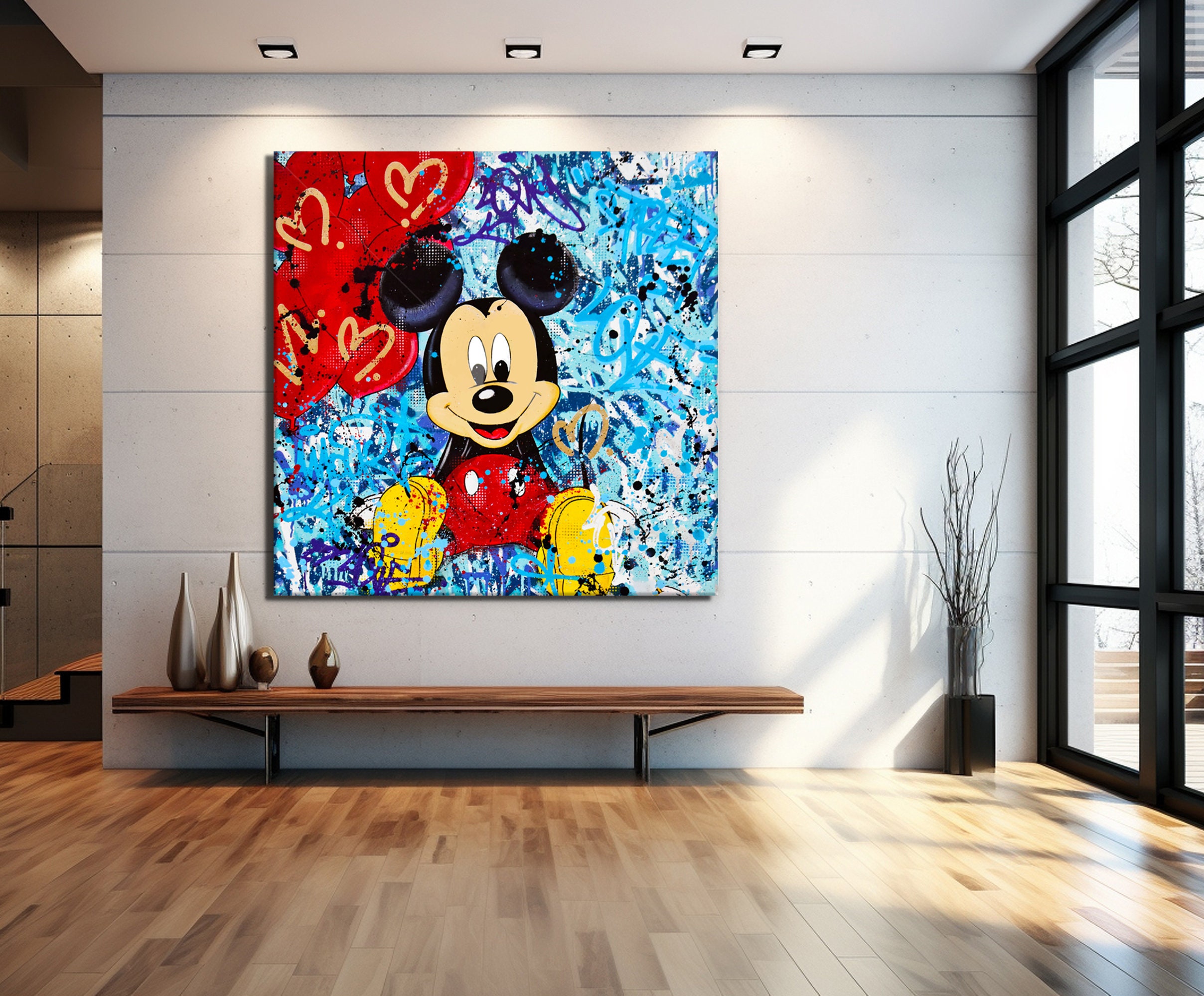 Abstract Painted Mickey Mouse Pop Art Canvas Print, Banksy Art, Mickey ...