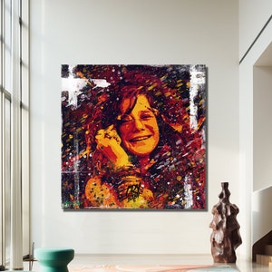 Janis Joplin Abstract Painting Canvas Print , Graffiti Square Canvas Art, Banksy Art, Janis Joplin Graffiti, Street Graffiti Wall Art