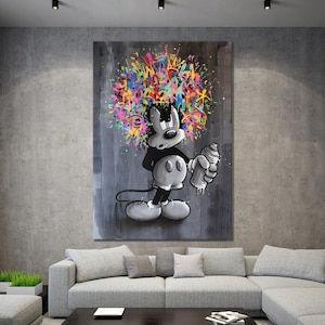 Impresión en lienzo de arte pop abstracto de Mickey Mouse, pintura de lujo, impresiones de moda, dibujos animados, cumpleaños, regalo de Navidad, imágenes, decoración del hogar, arte de pared
