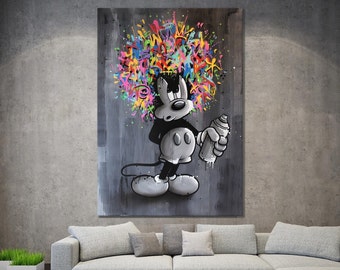 Mickey Mouse Abstract Pop Art Canvas Print, Luxury Painting Fashion Prints Cartoon Birthday Christmas Gift Pictures Home Decor Wall Art