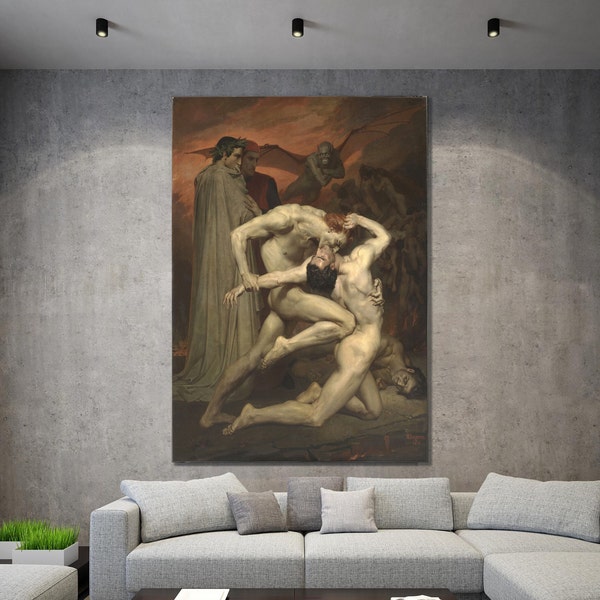 Dante and Virgil in Hell by William Adolphe Bouguereau Print, Vintage Wall art, Classic Painting, Art Print, Canvas Art, Classic Wall Art