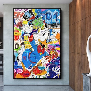 Banksy Scrooge McDuck Graffiti Pop Art Canvas Print - Mc Duck Pop Art Graffiti Wall Art, Pop Art Graffiti Home Decor, Pop Art Room Decor