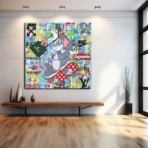 Tom and Jerry Pop Art Graffiti Canvas Print, Banksy Art, Tom and Jerry  Graffiti, Street Graffiti Wall Art, Tom and Jerry  Square Canvas