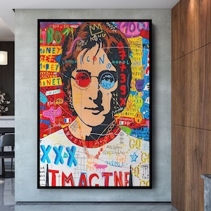 John Lennon Pop Art Canvas Wall Art, Banksy  Style Pop Art, John Lennon, Street Graffiti Wall Art, John Lennon Poster