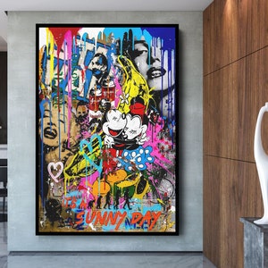Banksy Mickey and Minnie Mouse Graffiti Pop Art Canvas, Banksy Style Pop Art, Mickey Pop Art , Street Graffiti Wall Art, Minnie Mouse Poster
