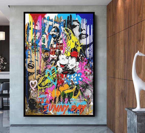 バンクシーのミッキーとミニーマウスのグラフィティポップアート