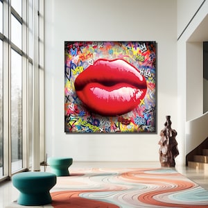 Graffiti Popart Lips Decor, Banksy Style Lips Art, Woman Graffiti, Street Graffiti Wall Art, woman Lips Poster