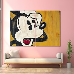 Vintage Mickey Mouse Multi Panel Canvas Wall Art, Mickey Pop Art Canvas, Vintage Mickey Mouse Art Set of Panel
