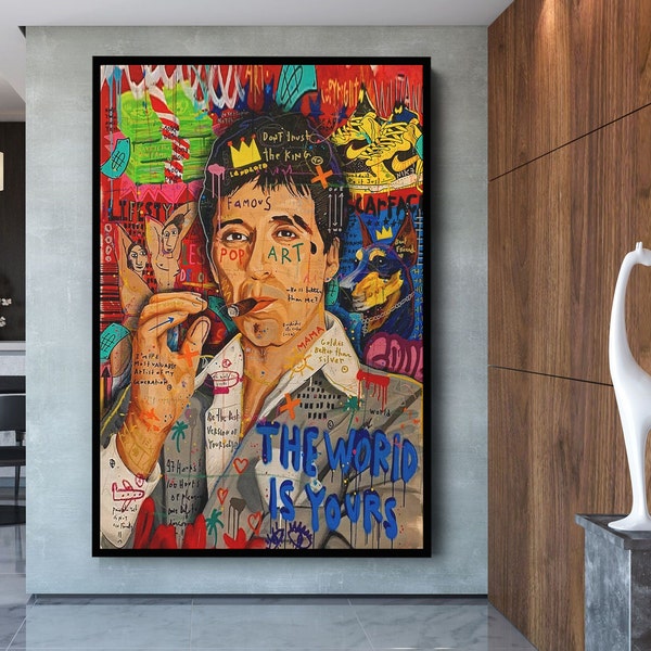 Banksy Al Pacino The World is yours Graffiti Pop Art Canvas, Banksy Style Pop Art,Al Pacino Pop Art , Street Graffiti Wall Art