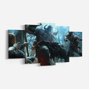 God of War 5 Pieces Game Canvas Wall Art - Gad Of War Poster - Kratos Canvas - Atreus Poster - God Of War : Ragnarök Gift