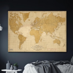1880 Karte der Telegraph Kabel Linien, Vintage Poster Wand Kunst, Geschenk