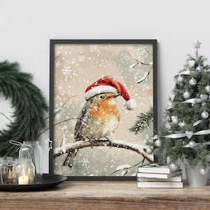 Ingelijste poster mus in sneeuw - kerstvogelkunst - feestelijk muurdecor - winter natuur illustratie - cadeau-idee voor thuis