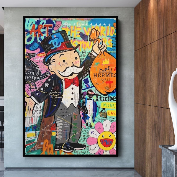 Pop Art Monopoly Man Fashion Unique Modern Painting Print Abstract Framed Canvas Wall Art Poster Print Home/Office Room Decor Gift