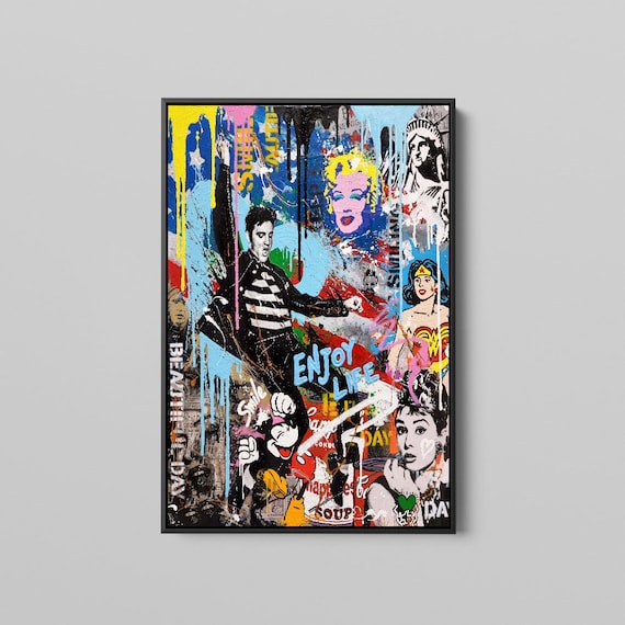 Banksy Elvis Presley Enjoy Life Pop Art Graffiti Canvas