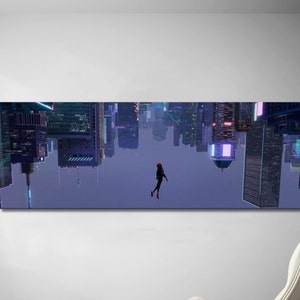 Spider-Man Into the Spider-Verse Panorama Leinwand Kunst, Miles Morales Wand Kunst, Gerollte Leinwand, Film Poster Geschenk 20x60"
