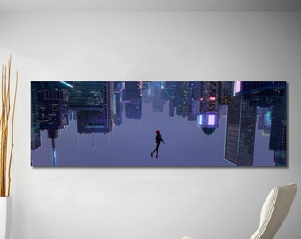 Spider-Man Into the Spider-Verse panoramic Canvas Wall Art, Miles Morales Wall Art, Rolled Canvas Print, Movie Poster Gift  20x60"