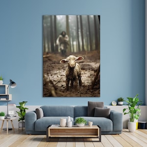Jesus and Lamb No Words Canvas Wall Art, Faith Canvas Decor, Jesus Canvas Art, Yahushua Canvas Art, Jesus and Lamb Art, b2g, Ammie Peters