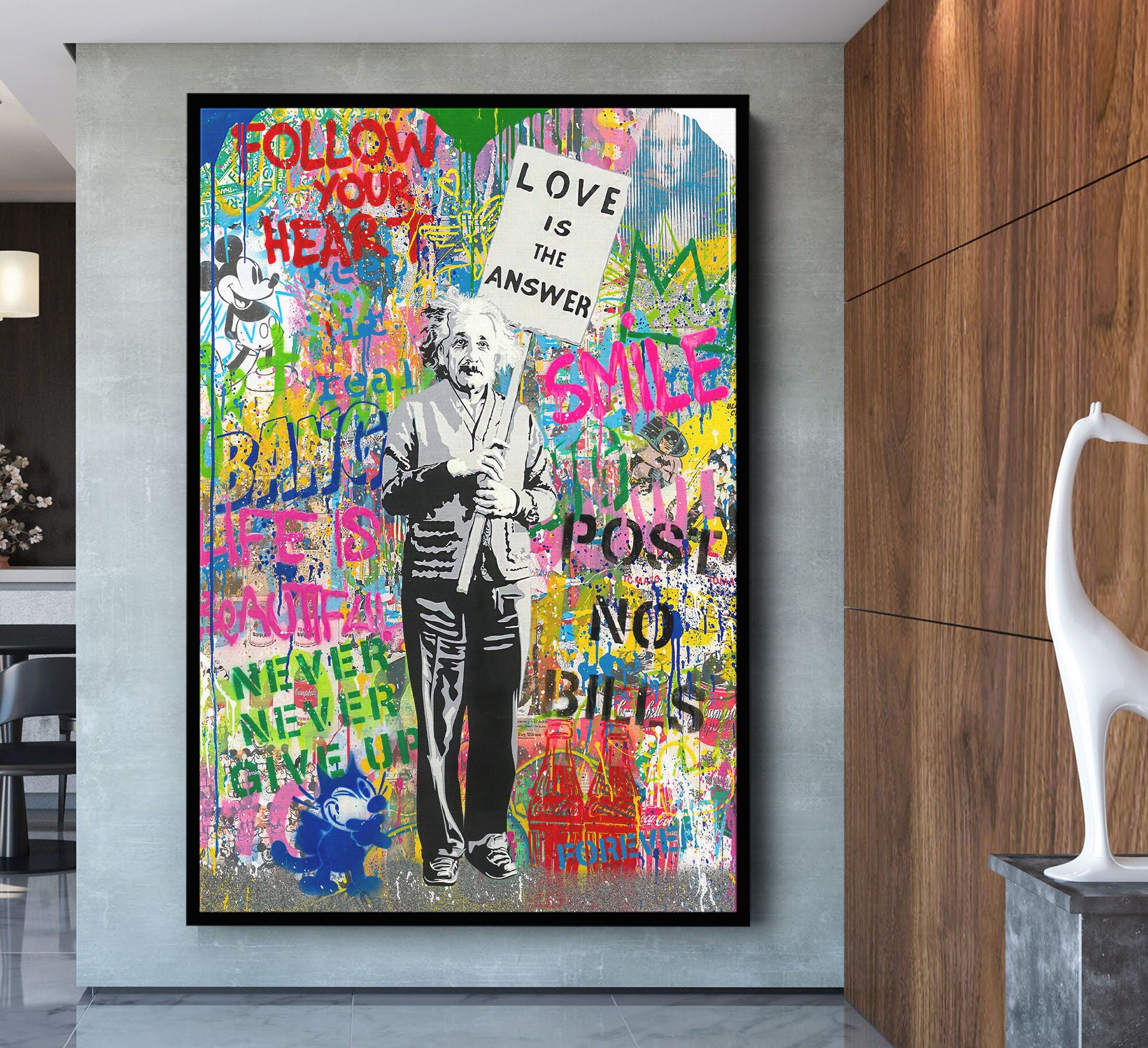 Banksy Einstein Love is the Answer Pop Art Canvas Wall Art, Banksy