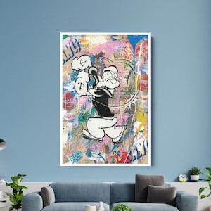 Banksy Old Popeye Graffiti Pop Art Canvas, Banksy Style Pop Art,  Popeye Pop Art , Street Graffiti Wall Art, Popeye Gift
