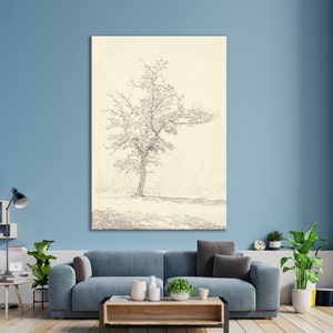 1846 Tree Sketch Photo Vintage Canvas Print, Framed Vintage Print, Vintage Painting, Black White Tree Sketch, Farmhouse print