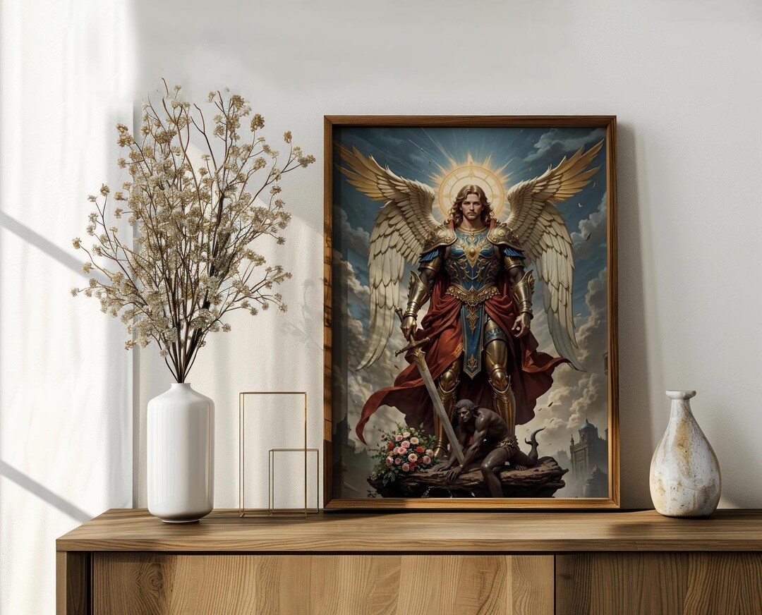 Wall Art Archangel Michael Victorious, Heroic Religious Canvas Rolled ...