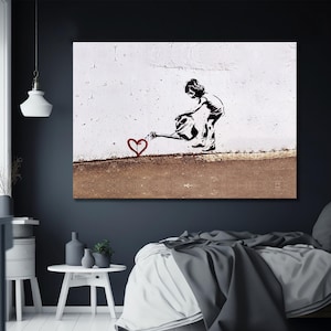 Lienzo de arte pop "Watering Love", lienzo enmarcado de Banksy, póster de grafiti de Banksy, lienzo de Banksy, decoración de pared de arte callejero de Banksy