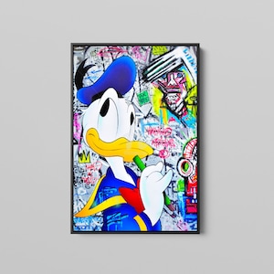 Donald Duck Hollywood Pop Art Canvas Print, Abstract Donald Duck Canvas Wall Art, Donald Duck Framed Poster