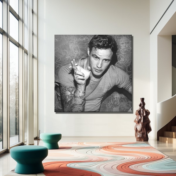 Vintage Marlon Brando gerahmtes Poster - Zeitloses Schwarz-Weiß - Leinwanddruck, Hollywood Legende Wohnkultur, einzigartiges Geschenk für Filmliebhaber