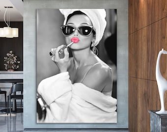 Audrey Hepburn Pink Lipstick Canvas Print | 1950s Cultural Icons Wall Art, Posters, Prints, Pictures, and Home Decor