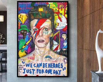 Banksy David Bowie Graffiti Pop Art Canvas, Banksy  Style Pop Art, David Bowie Pop Art , Street Graffiti Wall Art, David Bowie Poster