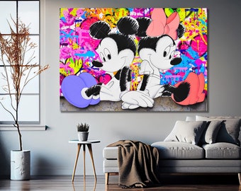 Mickey and Minnie Mouse Hand Painted Pop Art Canvas Print, Banksy  Style Pop Art  Mickey Mouse, Street Graffiti Wall Art, Cartoon Decor