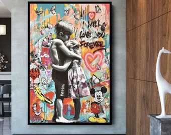 BANKSY WALL ART  I Will Love You Forever Banksy Inspired Artwork Graffiti Wall Art Street Art Canvas Pop Art Wall Art