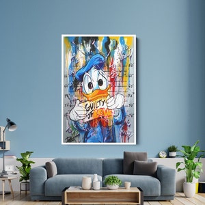 Banksy Guilty Donald Duck Graffiti Pop Art Canvas, Banksy Style Pop Art, Donald Duck Pop Art, Street Graffiti Wall Art, Donald Duck Gift