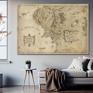 Mittelerde Antike Karte Leinwand Wanddekor, Weltkarte Kunstwerk, Herr der Ringe, Film Karte, Mittelerde gedruckt, Karte Kunst Leinwand, antike Karte