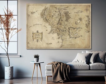 Middle Earth Antique Map Canvas Wall Decor,World Map Artwork,Lord Of The Rings, Movie Map,Middle Earth Printed,Map Art Canvas,Antique Map