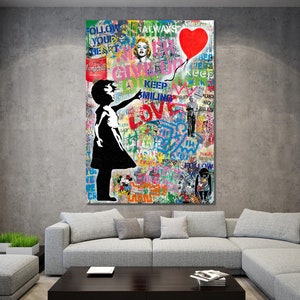 Ballonmädchen Liebe Pop Art Graffiti Leinwand, Banksy Style Pop Art, Mickey Mouse, Street Graffiti Wandkunst, Banksy Ballonmädchen Poster Bild 2
