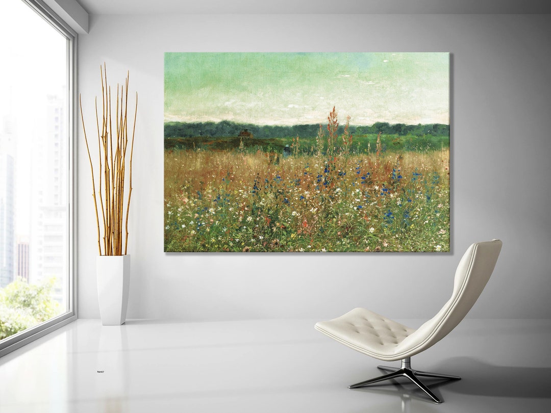 Wildflower Field Landscape Oil Painting Canvas Print, Framed Canvas ...