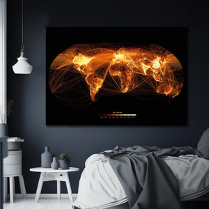CO2-Emissionen Weltkarte Leinwand Wandkunst, CO2 Tonnen / Jahr Weltkarte Leinwand Wandkunst, Weltkarte Leinwanddruck, Kartengeschenk