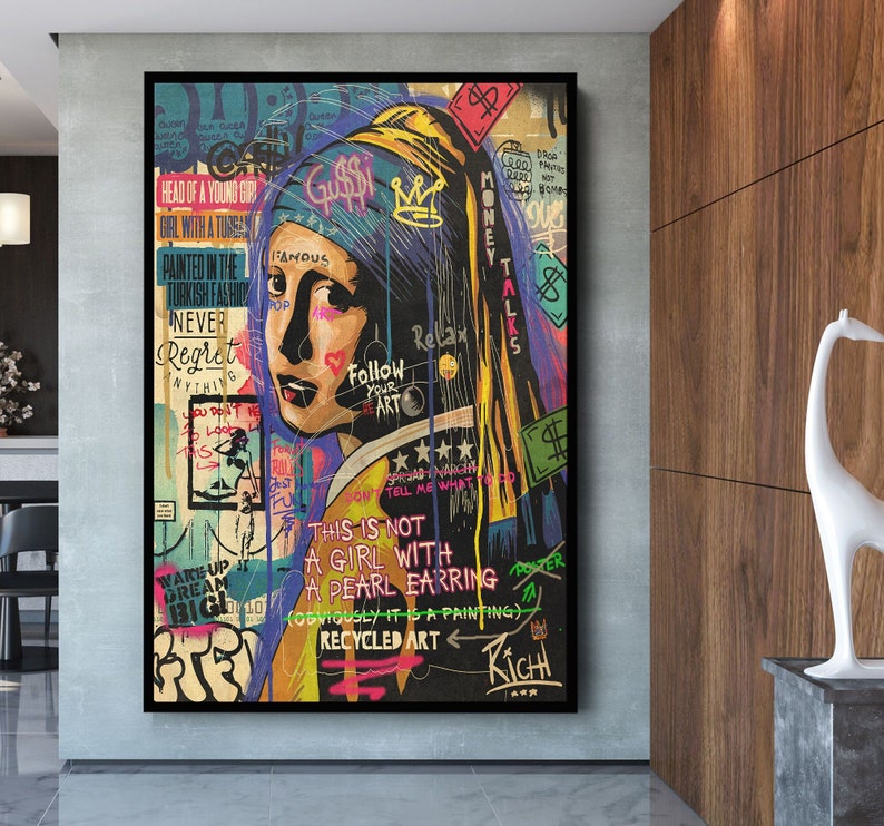 Banksy Girl With a Pearl Earring Graffiti Pop Art Canvas Etsy