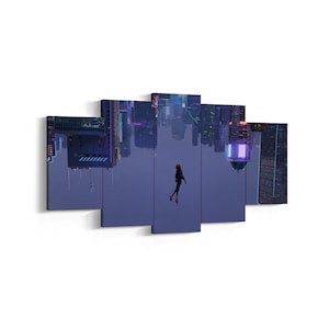 Spider-Man Into the Spider-Verse Canvas, Miles Morales Wall Art, Rolled Canvas Print, Movie Poster Gift, 5 Pieces Canvas