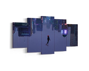 Spider-Man Into the Spider-Verse Canvas, Miles Morales Wall Art, Rolled Canvas Print, Movie Poster Gift, 5 Pieces Canvas